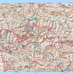 Mapa turystyczna Beskidu Sądeckiego z zaznaczonymi szlakami. Widoczne miejscowości: Krynica Zdrój, Piwniczna Zdrój, Nowy Sącz.