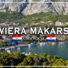 Widok na Riwierę Makarską w Chorwacji. Miasto z portem pełnym łodzi, otoczone zielenią i górami. Odkryj makarska atrakcje!