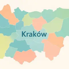Mapa Krakowa z zaznaczonymi dzielnicami, idealna do planowania wycieczek po restauracjach w Krakowie.