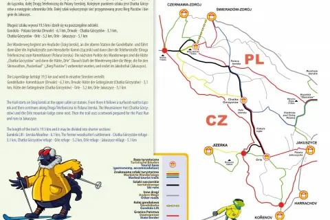 Mapa szlaku Cietrzewia w Górach Izerskich. Trasa prowadzi przez polanę Izerską, schroniska i punkty widokowe.