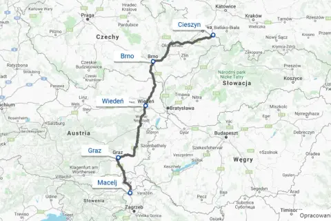 Trasa z Cieszyna przez Brno, Wiedeń, Graz i Macelj do Zagrzebia – to moja droga do Chorwacji.