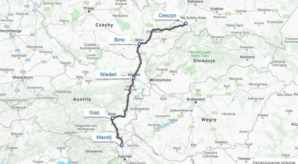 Trasa z Cieszyna przez Brno, Wiedeń, Graz i Macelj do Zagrzebia – to moja droga do Chorwacji.