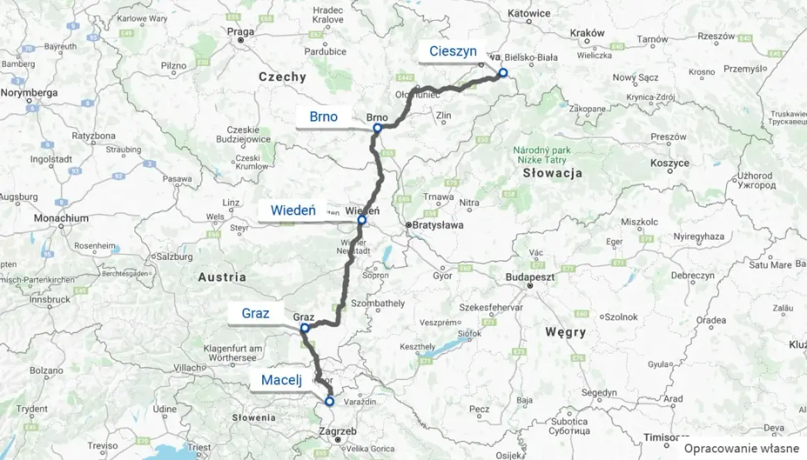 Trasa z Cieszyna przez Brno, Wiedeń, Graz i Macelj do Zagrzebia – to moja droga do Chorwacji.