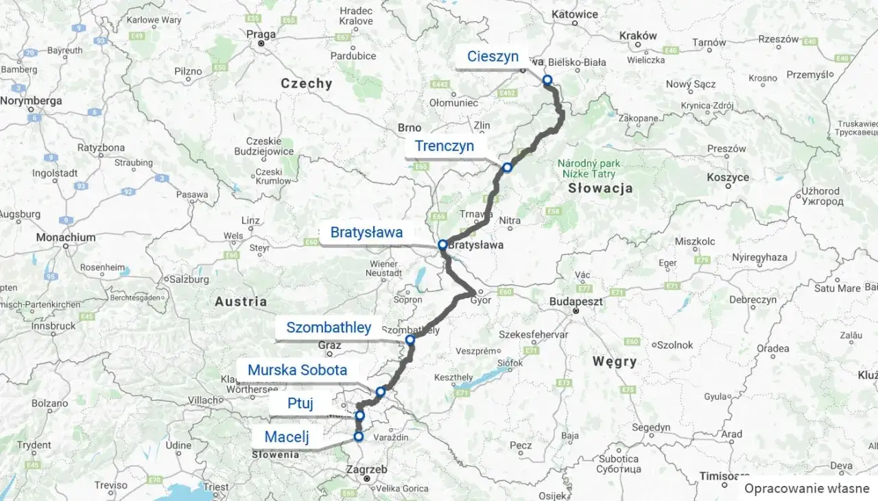 Trasa z Cieszyna przez Bratysławę, Szombathely, Murską Sobotę, Ptuj do Macelja &ndash; to moja droga do Chorwacji.