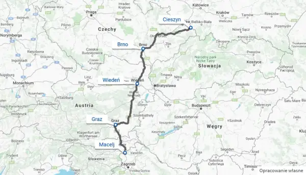 Trasa z Cieszyna przez Brno, Wiedeń, Graz i Macelj do Zagrzebia – to moja droga do Chorwacji.